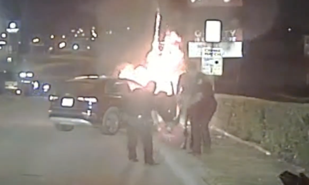 Officers Rescue Unconscious Passenger From Burning Car After Driver Struck A Pole In White 